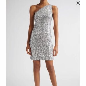 Michael Kors Collection Silver Sequin One-Shoulder Mini Dress